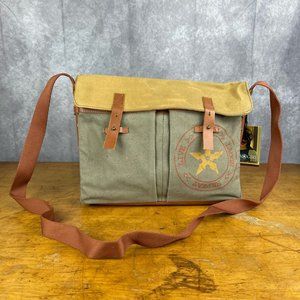 NWT Ninja Girl Jaden Khaki Brown Laptop Messenger Bag Leather Upcycled Tents